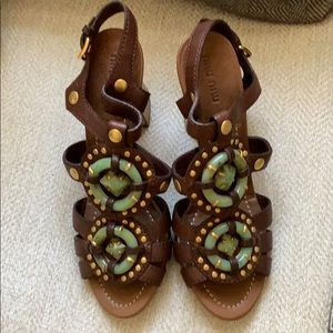 Miu Miu leather and jade sandals